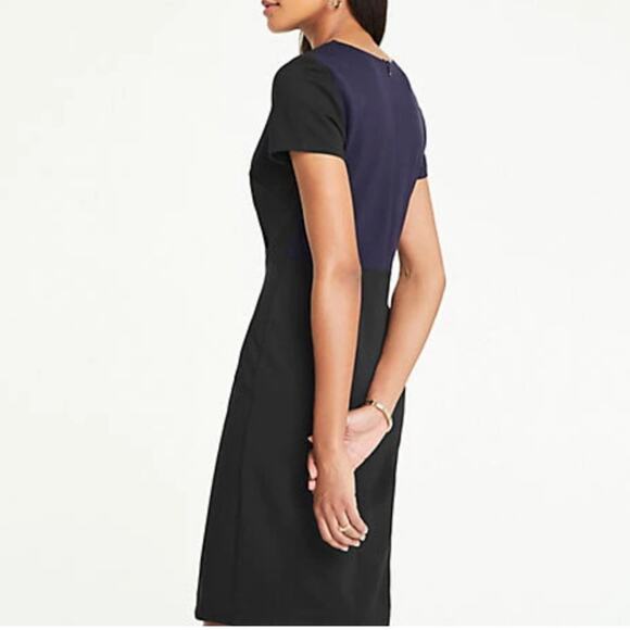 Ann Taylor The All-Day Ponte Dress In Colorblock Black Size 4 - Picture 2 of 8